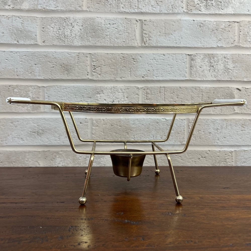 Vintage Mid Century Modern Fire King Casserole Chafing Dish Holder Candle Well - Picture 3 of 7